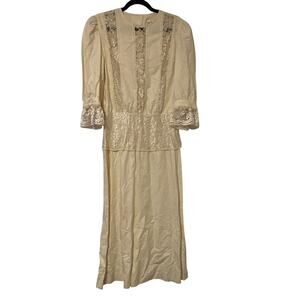 Vintage Axiom Cream Ivory Praire Dress Women's 10 Button Long Sleeve Cottage 172